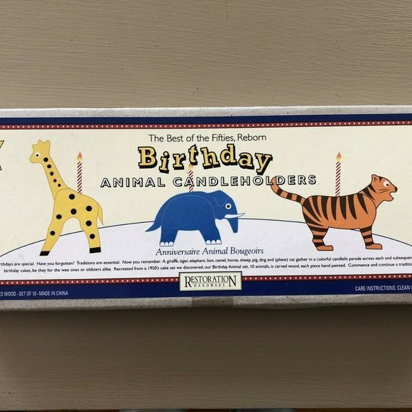 Birthday Animal Candleholders Restoration Hardware 10 Pieces Wood Hand Painted - Picture 2 of 4